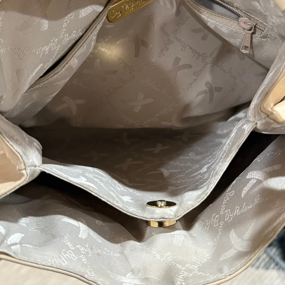 Vintage Paloma Picasso Leather Shoulder Bag Beige Gold‎ Logo Italy Repair